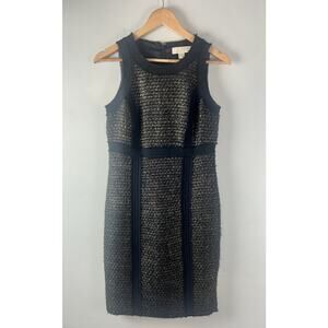 Michael Kors Womens Sheath Wool Blend Tweed Dress Sz 4 Black & Gold Metallic